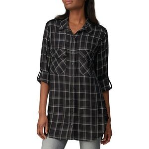 Sanctuary Main Street Plaid Printed Boyfriend Button Down Flannel Tunic Sz M